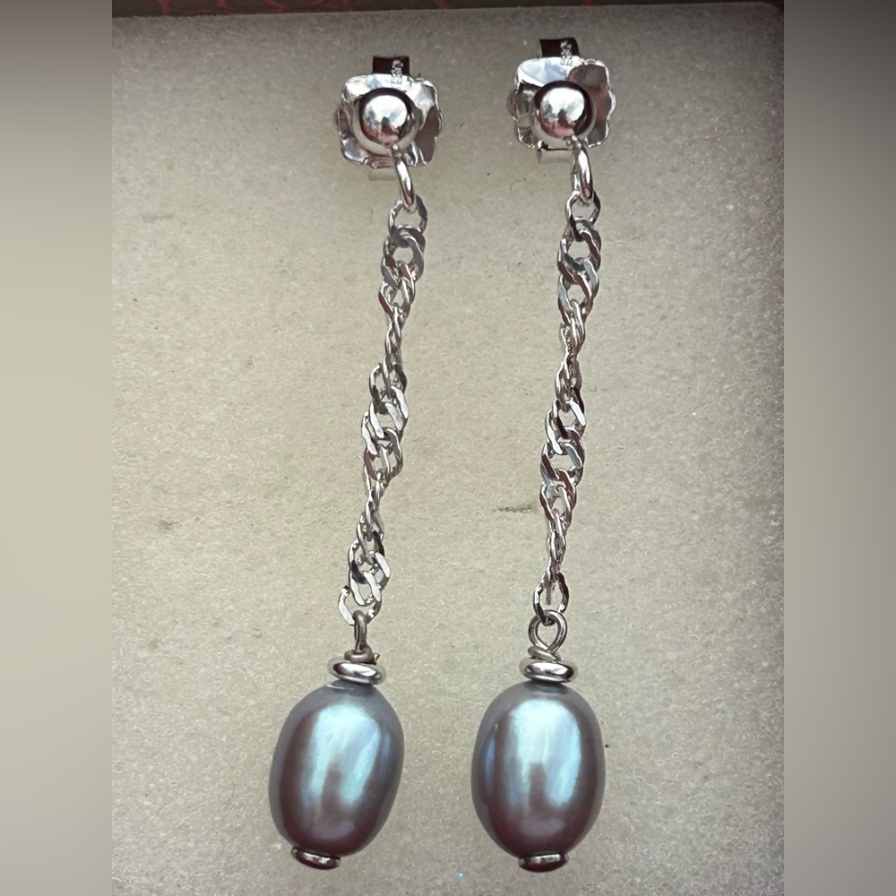 Honora Bronze dangle pearl earrings. 1 and 3/4 inches long